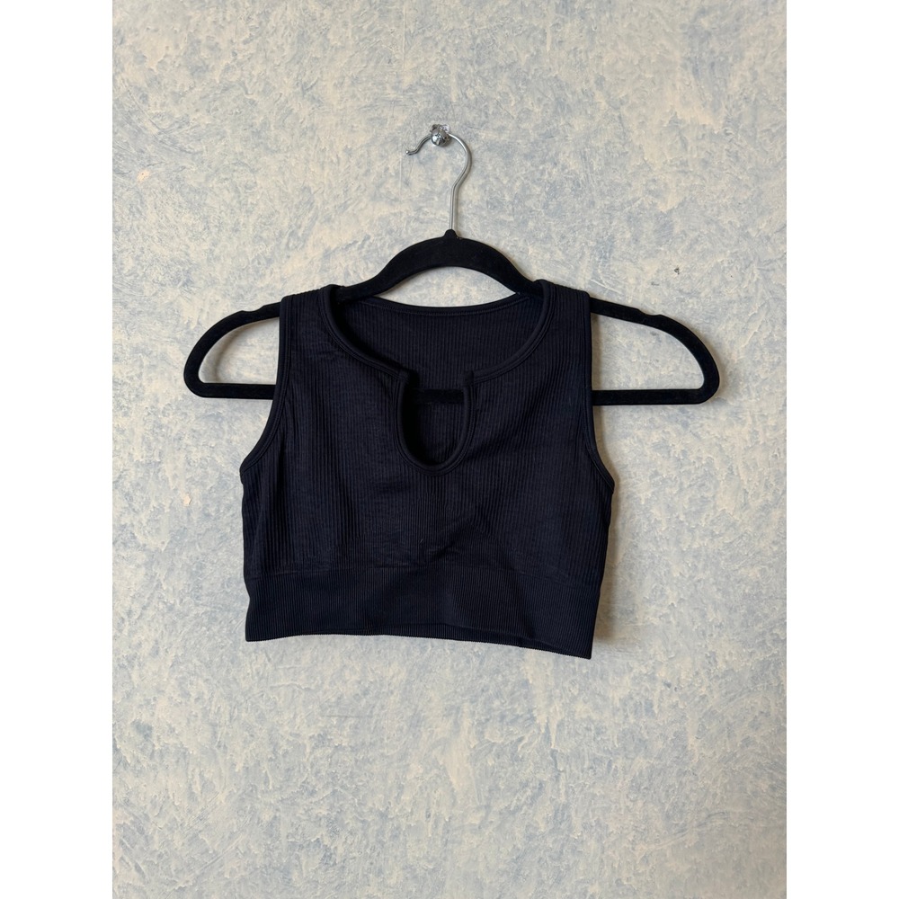 Ribbed Keyhole Crop Top Women Small Black Cutout Tank
